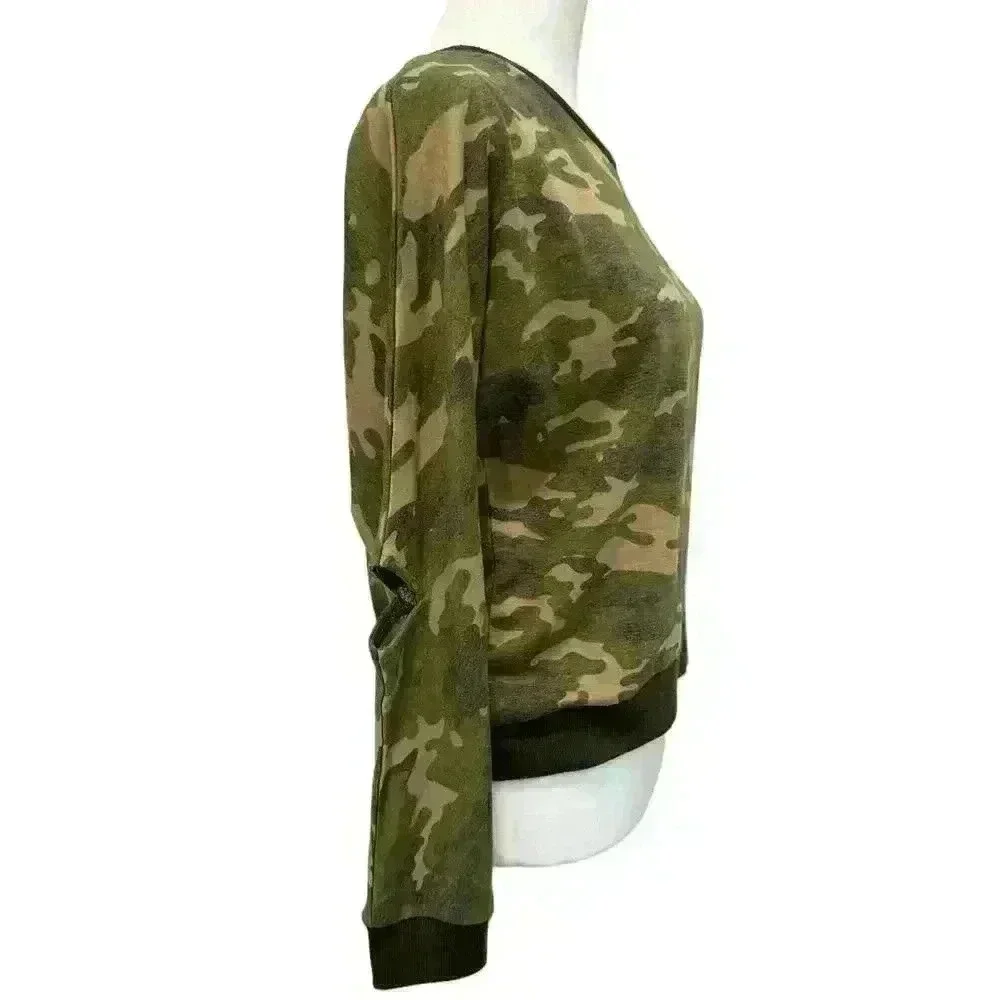 Joe’s Camouflage Cropped High Low Long Sleeve Cutout Elbow Green Girls L